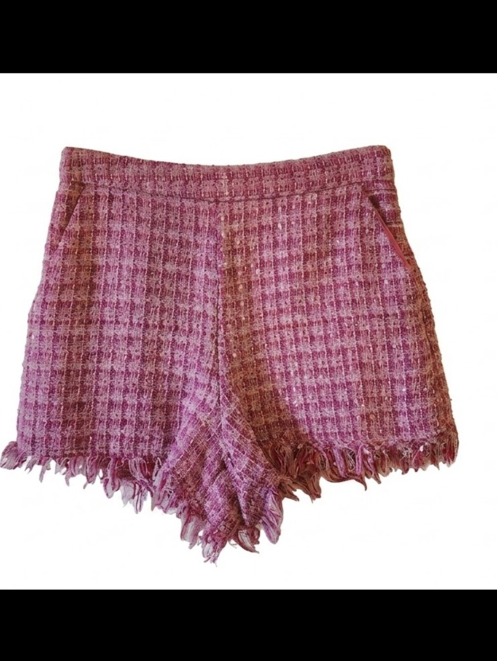Vici Pink Tweed Frayed Hem Shorts